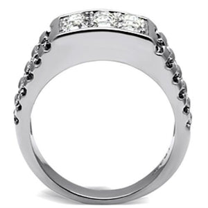 TK360 - High polished (no plating) Stainless Steel Ring with Top Grade Crystal  in Clear
