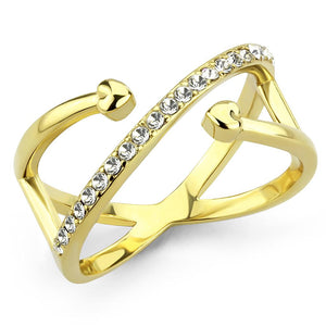 TK3625 - IP Gold(Ion Plating) Stainless Steel Ring with Top Grade Crystal  in Clear