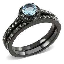 Load image into Gallery viewer, TK3634 - IP Black(Ion Plating) Stainless Steel Ring with Synthetic Synthetic Glass in Sea Blue