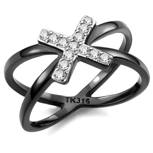 TK3635 - Two-Tone IP Black (Ion Plating) Stainless Steel Ring with AAA Grade CZ  in Clear