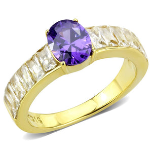 TK3641 - IP Gold(Ion Plating) Stainless Steel Ring with AAA Grade CZ  in Tanzanite
