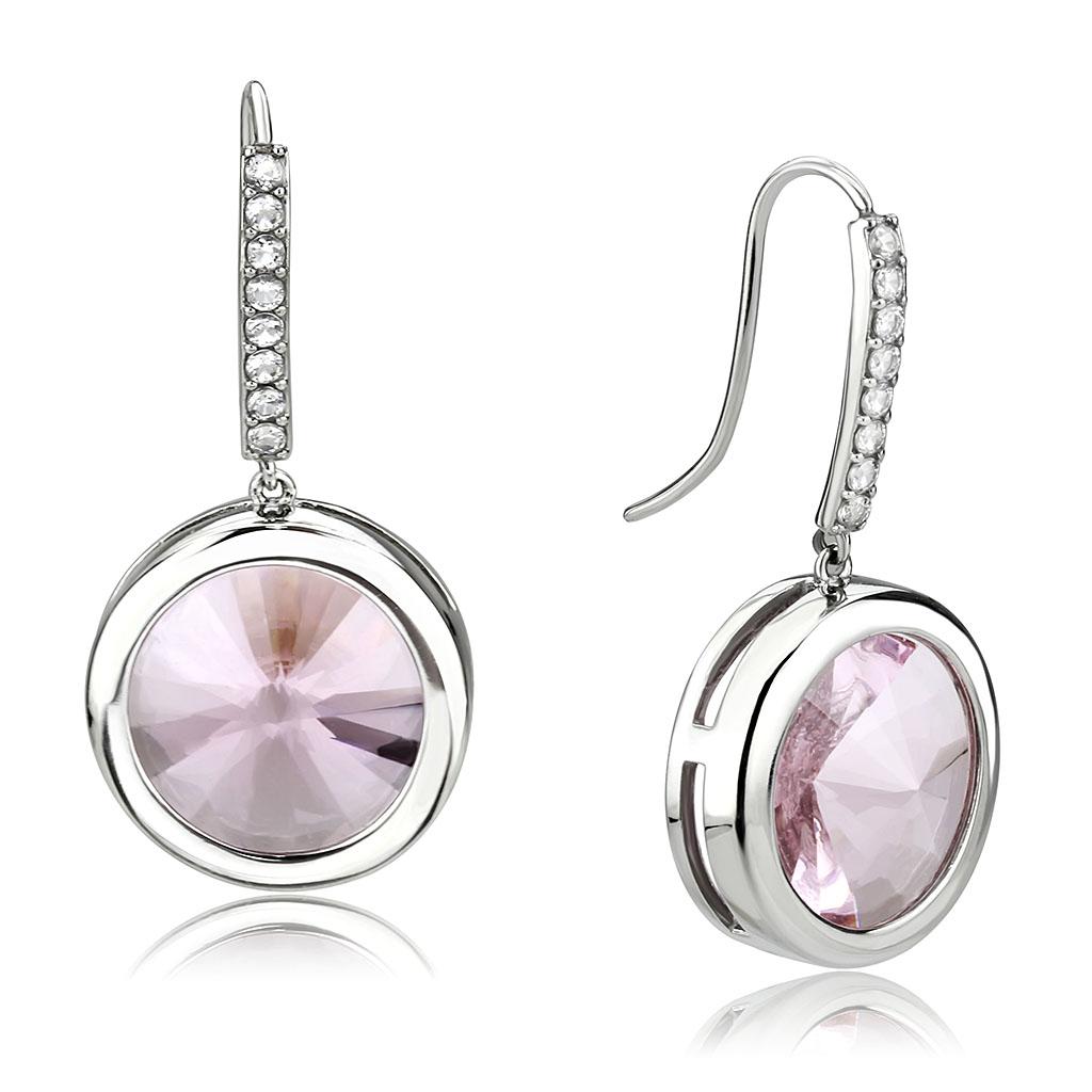 TK3643 - High polished (no plating) Stainless Steel Earrings with Top Grade Crystal  in Light Rose