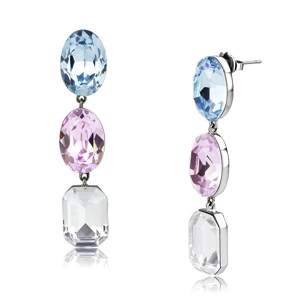 TK3644 - High polished (no plating) Stainless Steel Earrings with Top Grade Crystal  in Multi Color