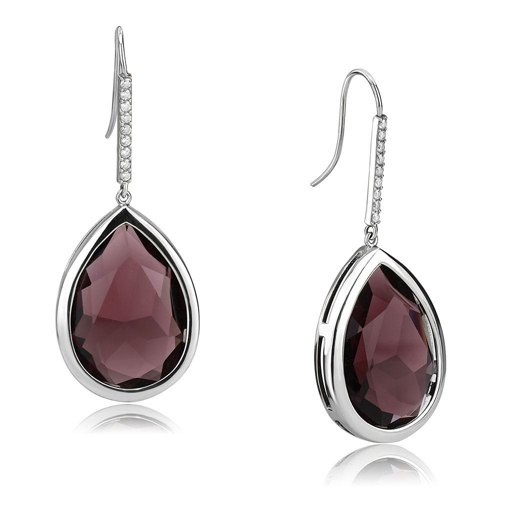 TK3647 - High polished (no plating) Stainless Steel Earrings with Top Grade Crystal  in Amethyst
