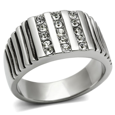 TK364 - High polished (no plating) Stainless Steel Ring with Top Grade Crystal  in Clear