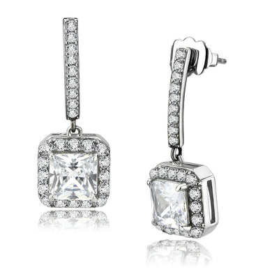 TK3651 - High polished (no plating) Stainless Steel Earrings with AAA Grade CZ  in Clear