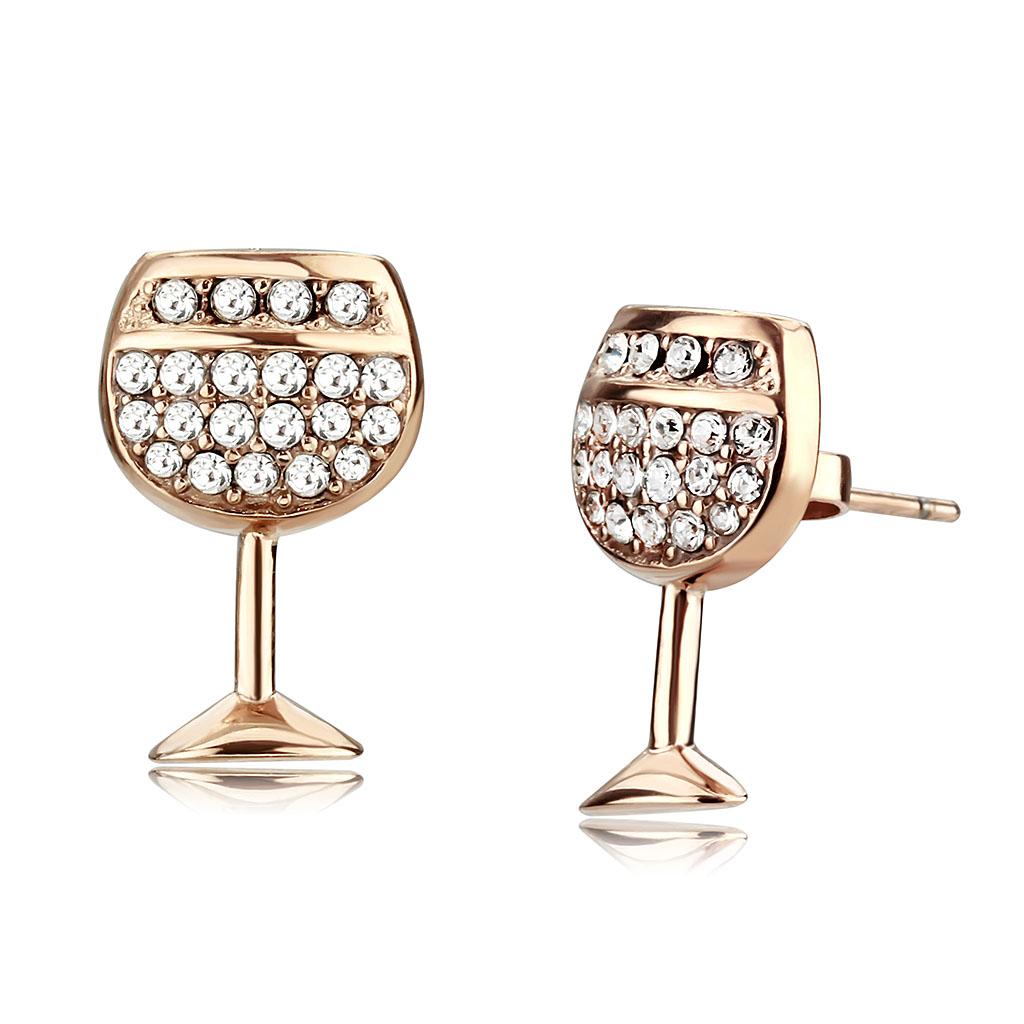 TK3659 - IP Rose Gold(Ion Plating) Stainless Steel Earrings with Top Grade Crystal  in Clear