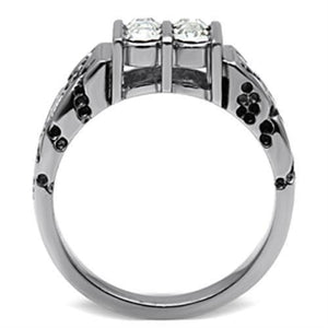TK365 - High polished (no plating) Stainless Steel Ring with Top Grade Crystal  in Clear
