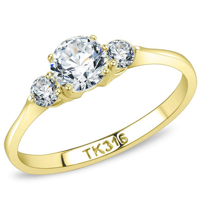 TK3668 - IP Gold(Ion Plating) Stainless Steel Ring with AAA Grade CZ  in Clear