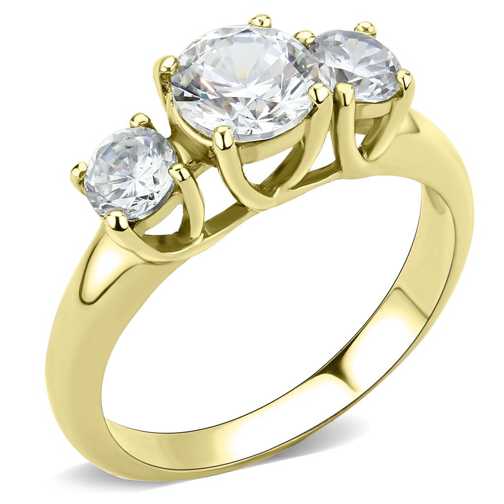TK3673 - IP Gold(Ion Plating) Stainless Steel Ring with AAA Grade CZ  in Clear