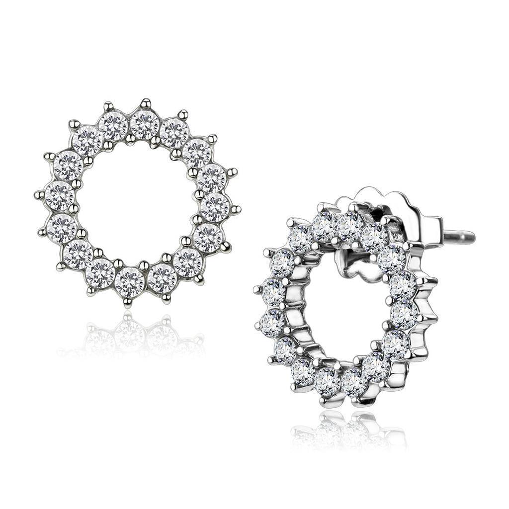 TK3683 - High polished (no plating) Stainless Steel Earrings with AAA Grade CZ  in Clear