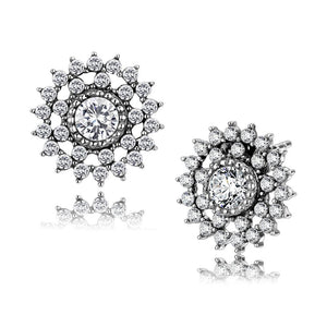 TK3685 - High polished (no plating) Stainless Steel Earrings with AAA Grade CZ  in Clear