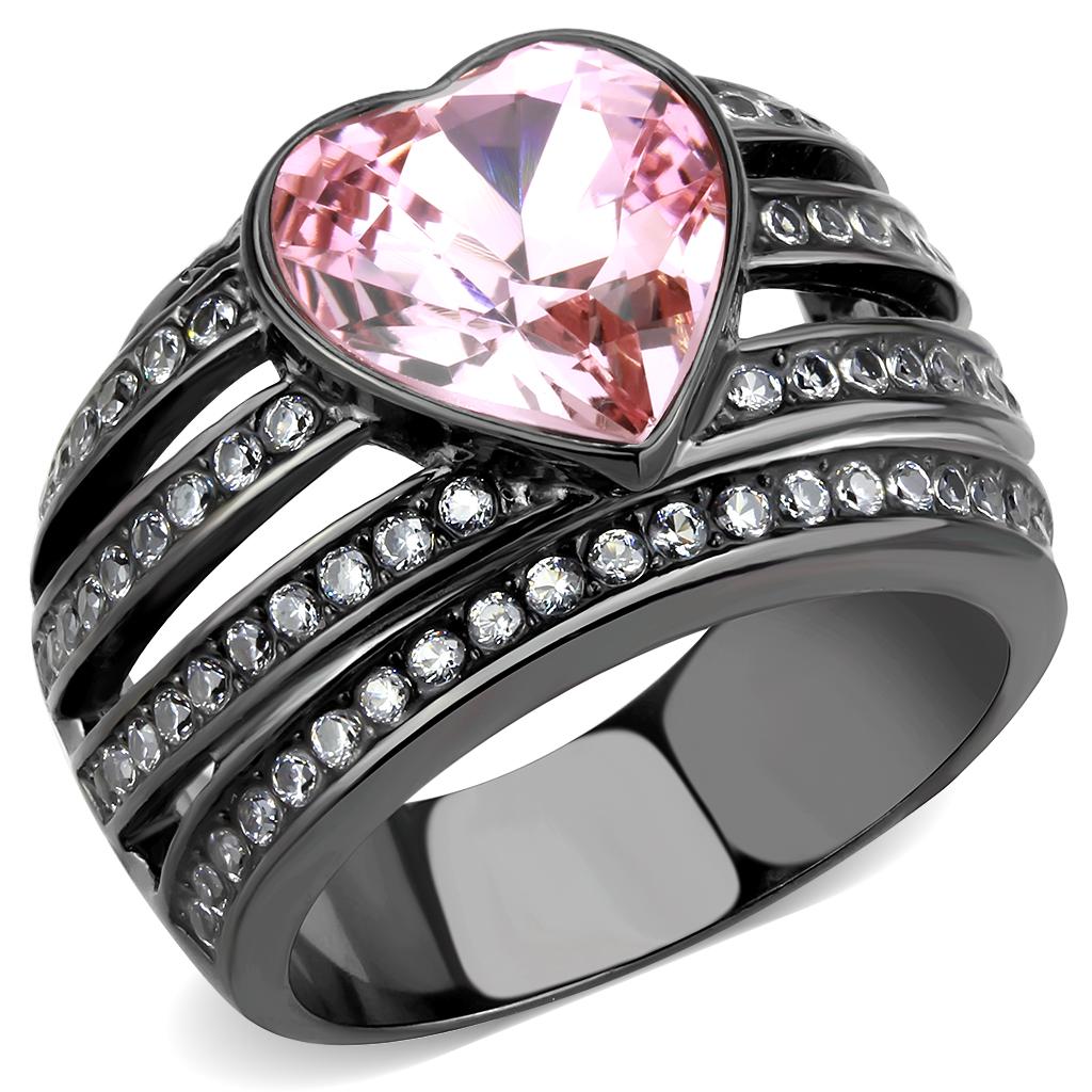 TK3686 - IP Black(Ion Plating) Stainless Steel Ring with Top Grade Crystal  in Light Rose