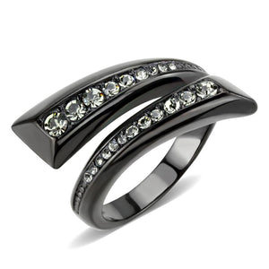 TK3692 - IP Black(Ion Plating) Stainless Steel Ring with Top Grade Crystal  in Black Diamond