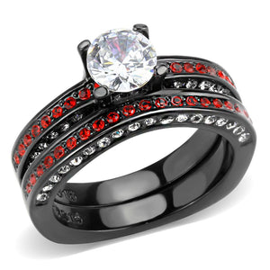 TK3695 - IP Black(Ion Plating) Stainless Steel Ring with AAA Grade CZ  in Clear