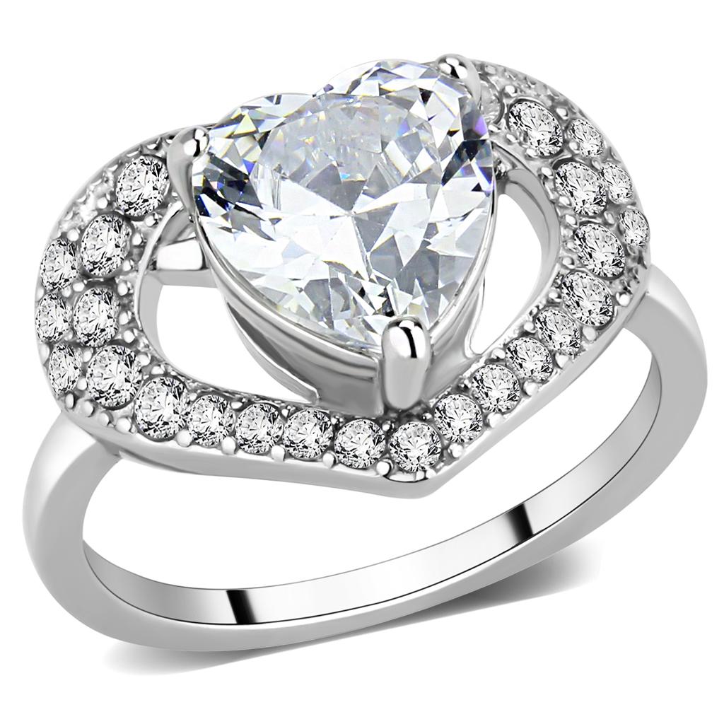 TK3698 - High polished (no plating) Stainless Steel Ring with AAA Grade CZ  in Clear