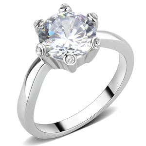TK3700 - High polished (no plating) Stainless Steel Ring with AAA Grade CZ  in Clear