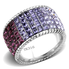 Load image into Gallery viewer, TK3703 - High polished (no plating) Stainless Steel Ring with Top Grade Crystal  in Multi Color