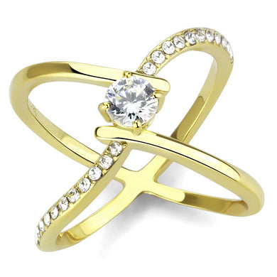 TK3709 - IP Gold(Ion Plating) Stainless Steel Ring with AAA Grade CZ  in Clear