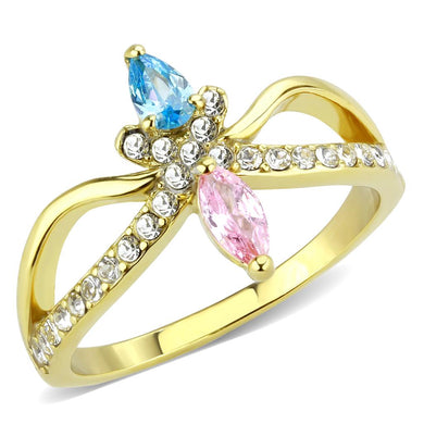 TK3712 - IP Gold(Ion Plating) Stainless Steel Ring with AAA Grade CZ  in Multi Color