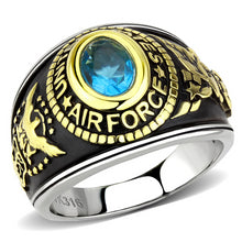 Load image into Gallery viewer, TK3725 - Two-Tone IP Gold (Ion Plating) Stainless Steel Ring with Synthetic Synthetic Glass in Sea Blue