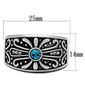 TK377 - High polished (no plating) Stainless Steel Ring with Top Grade Crystal  in Capri Blue