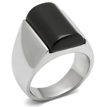 Load image into Gallery viewer, TK379 - High polished (no plating) Stainless Steel Ring with Semi-Precious Onyx in Jet