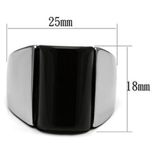 Load image into Gallery viewer, TK379 - High polished (no plating) Stainless Steel Ring with Semi-Precious Onyx in Jet