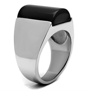 TK379 - High polished (no plating) Stainless Steel Ring with Semi-Precious Onyx in Jet