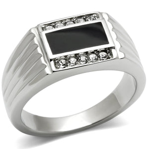 TK386 - High polished (no plating) Stainless Steel Ring with Top Grade Crystal  in Clear