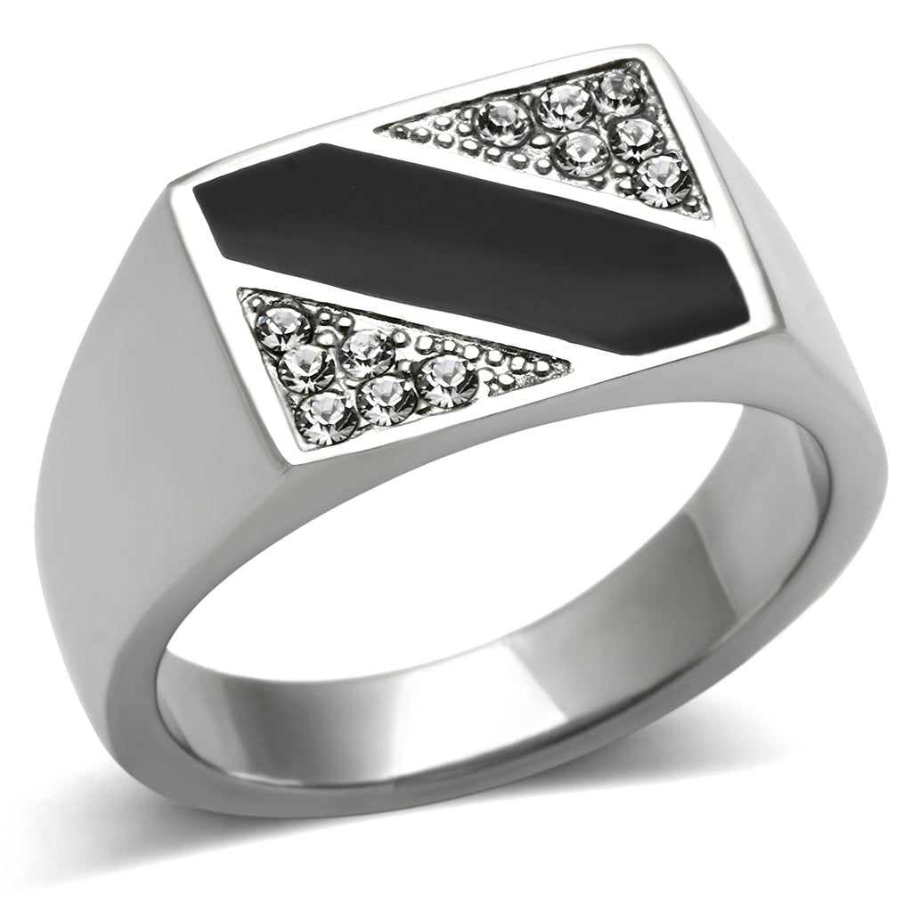 TK387 - High polished (no plating) Stainless Steel Ring with Top Grade Crystal  in Clear