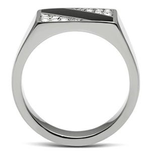 TK387 - High polished (no plating) Stainless Steel Ring with Top Grade Crystal  in Clear