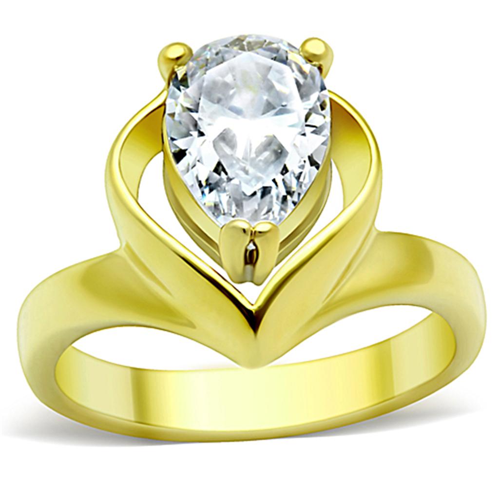 TK389G - IP Gold(Ion Plating) Stainless Steel Ring with AAA Grade CZ  in Clear