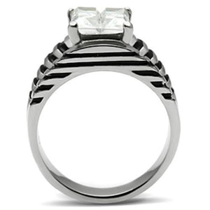 TK393 - High polished (no plating) Stainless Steel Ring with AAA Grade CZ  in Clear