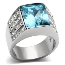 Load image into Gallery viewer, TK394 - High polished (no plating) Stainless Steel Ring with Synthetic Synthetic Glass in Sea Blue