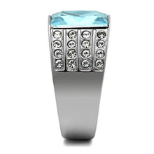 Load image into Gallery viewer, TK394 - High polished (no plating) Stainless Steel Ring with Synthetic Synthetic Glass in Sea Blue