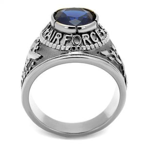 TK414708 - High polished (no plating) Stainless Steel Ring with Synthetic Synthetic Glass in Sapphire