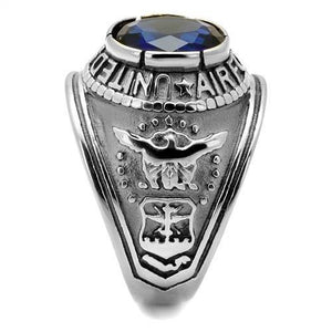 TK414708 - High polished (no plating) Stainless Steel Ring with Synthetic Synthetic Glass in Sapphire