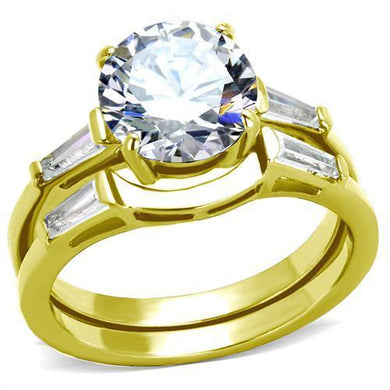 TK44701 - IP Gold(Ion Plating) Stainless Steel Ring with AAA Grade CZ  in Clear