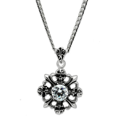 TK454 - High polished (no plating) Stainless Steel Chain Pendant with AAA Grade CZ  in Clear