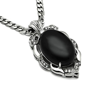 TK459 - High polished (no plating) Stainless Steel Chain Pendant with Semi-Precious Onyx in Jet