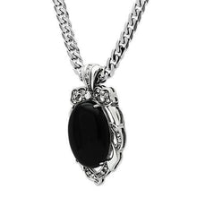 Load image into Gallery viewer, TK459 - High polished (no plating) Stainless Steel Chain Pendant with Semi-Precious Onyx in Jet