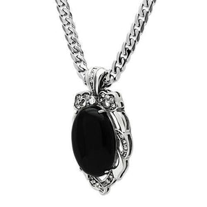 TK459 - High polished (no plating) Stainless Steel Chain Pendant with Semi-Precious Onyx in Jet