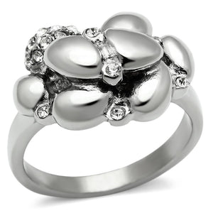 TK476 - High polished (no plating) Stainless Steel Ring with Top Grade Crystal  in Clear