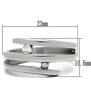 TK478 - High polished (no plating) Stainless Steel Ring with AAA Grade CZ  in Clear