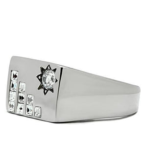 TK481 - High polished (no plating) Stainless Steel Ring with AAA Grade CZ  in Clear