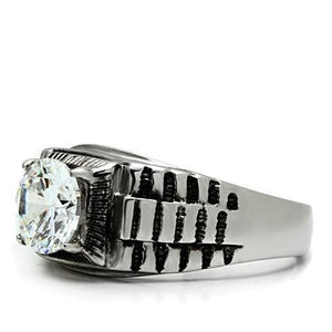 TK485 - High polished (no plating) Stainless Steel Ring with AAA Grade CZ  in Clear