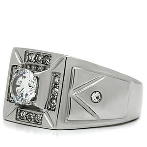 TK486 - High polished (no plating) Stainless Steel Ring with AAA Grade CZ  in Clear