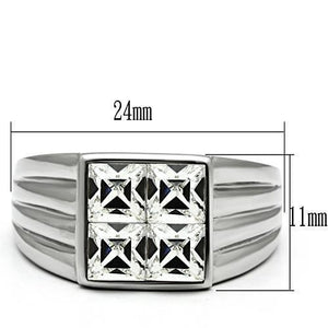 TK489 - High polished (no plating) Stainless Steel Ring with Top Grade Crystal  in Clear