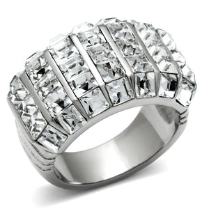 TK490 - High polished (no plating) Stainless Steel Ring with Top Grade Crystal  in Clear